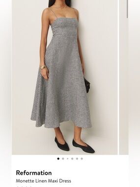 Reformation Monette Black & White Gingham Plaid Linen Dress